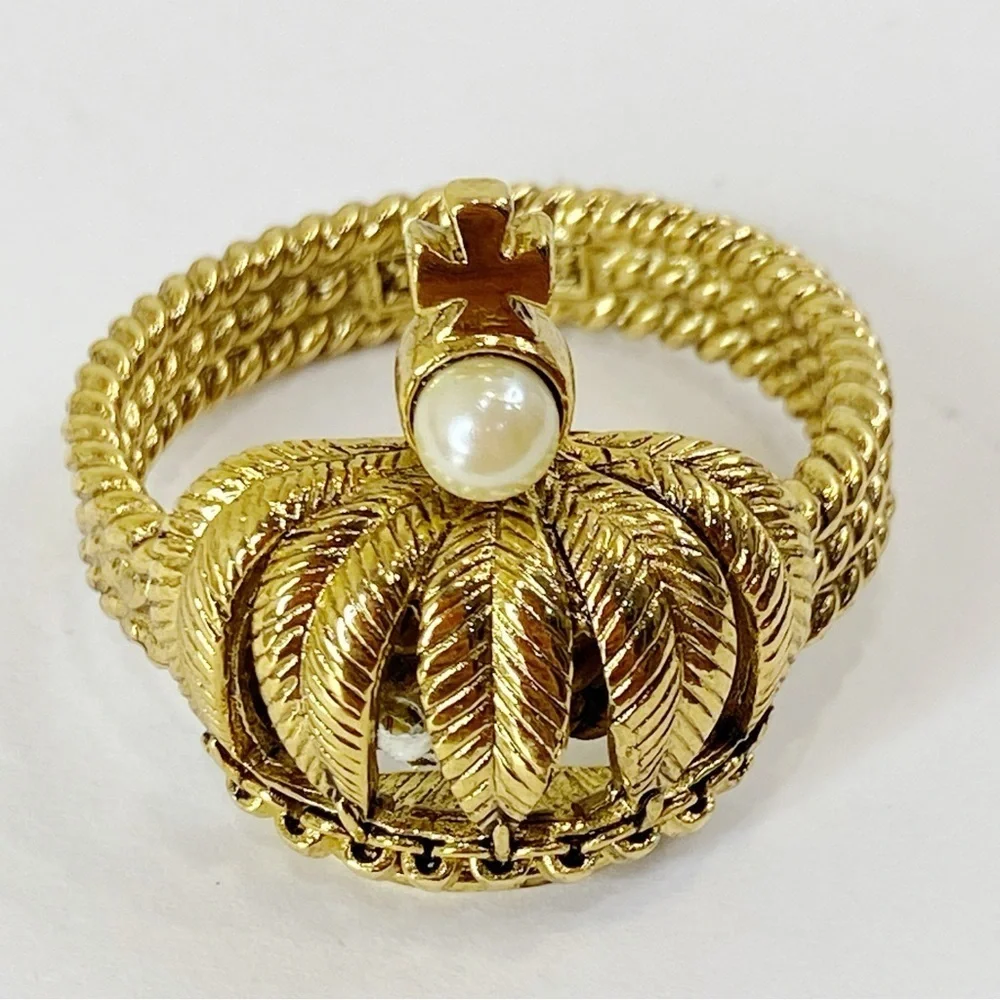 RJ Graziano Gold Crown Pearl Embellished Napkin Rings Set Of 4